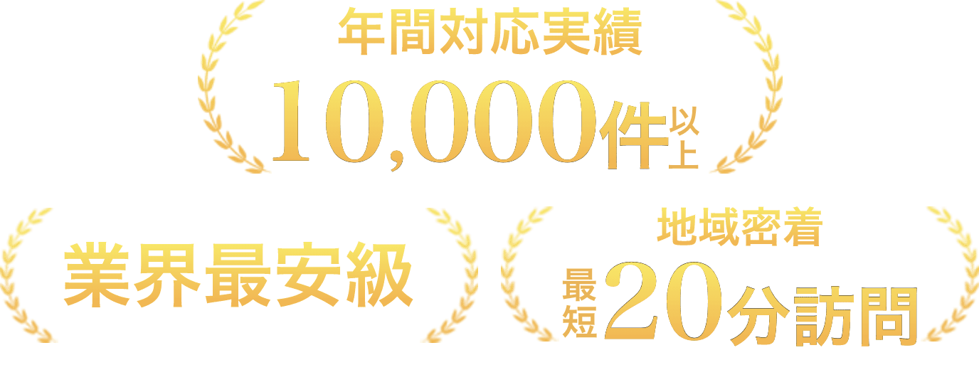 年間対応実績10,000件以上 業界最安級 地域密着最短20分訪問